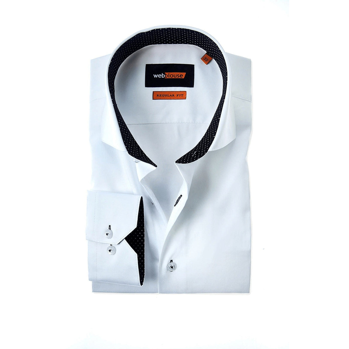 Heren overhemd wit met zwarte kraag stip contrast