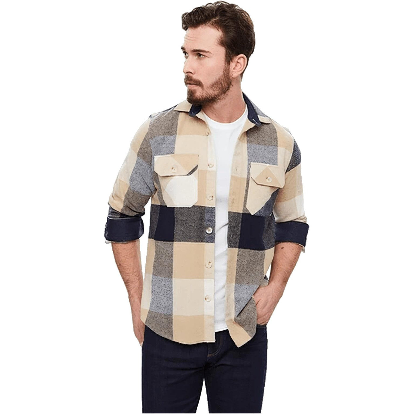 WB Basic Oversized Lumberjack Beige Zwart Geruit